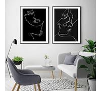 Abstrait noir blanc affiche minimaliste visage ligne Murale Art nordique Toile tableau peinture moderne Tableaux pour salon Decoration à la maison 50x70cmx2 sans cadre