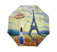Abstrait Paris Ville Européenne Parapluie Pliant Ouverture et Fermeture Automatique Protection UV Parapluies Pliant Coupe-Vent Ultra-léger pour Voyager Plage Femmes Enfants Fille