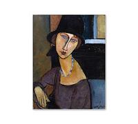 Abstrait Portrait Peinture À L'huile de Amedeo Modigliani-Reproductions de Tableaux Célèbres-Impression sur Toile-Posters Et Arts Décoration Murale(Chapeau Et Collier)60x80cm(24x31in)Sans cadre