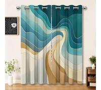 Abstrait Rideau Occultant 117 x 183 cm avec Oeillets, Géométrie Lignes Ondulées Lignes Imprimer Isolation Thermique Insonorisée Bleu Fenêtre Rideaux pour Chambre à Coucher Décor, 2 Panneaux