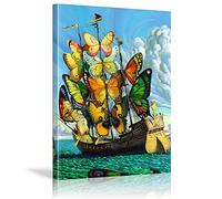 Abstrait Salvador Dali Papillon Bateau Mur Art Insecte Toile Peinture Affiche Et Impressions Photo Salon Décor À La Maison 70x90cm (28x35in) Oeuvre Encadrée