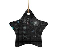 Abstrait Science Chimie Illustration 3D - Pendentifs en céramique en forme d'étoile - Ornements en porcelaine faits à la main - Ficelle dorée pour Noël et décoration d'intérieur.