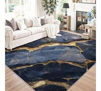 Abstrait Tapis de Salon Lavable 120 x 170 cm, Faible Poil Antidérapant Adapté à l'aspirateur avec Motif Luxe Marbre Tapis Chambre pour Commercial de Bureau, Noir