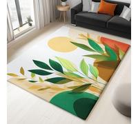 Abstrait Tapis de Salon Lavable 160 x 230 cm, Faible Poil Antidérapant Adapté à l'aspirateur avec Motif Plantes Lignes Soleil Tapis Chambre pour Commercial de Bureau, Kaki