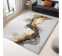 Abstrait Tapis de Salon Lavable 80 x 150 cm, Faible Poil Antidérapant Adapté à l'aspirateur avec Motif Aquarelle Lignes Tapis Chambre pour Commercial de Bureau, Noir Et Gris