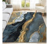 Abstrait Tapis Salon 50 x 80 cm Noir Marbre Rivière Feuille d'or Chambre AntidéRapant Lavable en Machine Doux Carpet Salle a Manger Descente de Lit Chambre Adulte Poil Ras Tapis