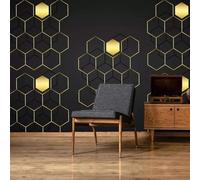Abstrait Tridimensionnel Géométrique Doré Hexagone Papier Peint 3D Installation Facile Intissé Tapisserie Bureau Salon Canapé Chambre Décoration Murale-300cm×210cm
