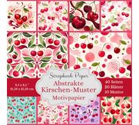 Abstrakte Kirschen-Muster Motivpapier: Quadratisches Scrapbook Paper mit Kirschmotiven, Faltpapier und Decopapier für kreative Papierprojekte