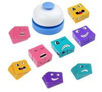 Absyrony Blocs de Puzzle Cube en Bois, Montessori Changeant de Visage avec Cloche, Expressions en Jouets Sensoriels, Cubes de Construction Emoji, pour Enfan 3+ an