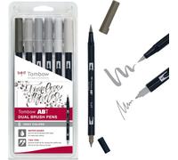 Abt-6p-6,Feutre Pinceau Abt Dual Brush Pen,Double Pointes,À Base D'eau,Set De 6 Couleurs Gris