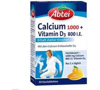 Abtei | Calcium 1000 + Vitamine D3 800 U.I. | 30 comprimés à mâcher