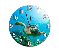 Abucaky Horloge murale ronde en forme de tortue de mer, fonctionne à piles, silencieuse, sans tic-tac, décoration murale pour la maison, la cuisine, le salon, 24 cm