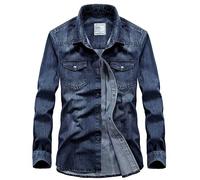 ABUCIYO Chemises Denim Casual Hommes Bouton de Chemise à Manches Longues Down Coton lavé Jeans Veste Robe de Travail Chemise (Blue,X-Large)
