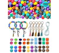 Abulun Lot de 115 perles en silicone de 15 mm pour la fabrication de porte-clés - Assortiment de grandes perles colorées en vrac pour la fabrication de bijoux ou de bracelets - Grands ensembles de