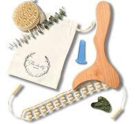 Abundantly Made Co. | Kit de 7 variétés de drainage lymphatique avec livre électronique et leçons | Outils en bois, jade, silicone pour Maderoterapia, Gua Sha, ventouses, brossage à sec | Sculpte le