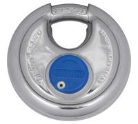 ABUS Cadenas Diskus 24IB/70 en acier inoxydable - avec protection circulaire de 360° - résistant aux intempéries - 02050 - Niveau de sécurité 8 - Argent/Bleu