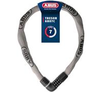 ABUS Cadenas à chaîne Tresor 6807C - Cadenas à combinaison, chaîne en acier de 7 mm d'épaisseur, code à 4 chiffres - antivol pour vélo avec niveau de sécurité 7 - longueur 110 cm, gris