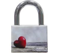 ABUS Cadenas T65AL/40 myLove - motif cœur, inscriptible individuellement, cadenas à broche, corps en aluminium massif, niveau sécurité 5, rouge