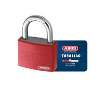 ABUS Cadenas T65AL/40 myLOCK – inscriptible, corps aluminium, cadenas à broche, niveau 5 – rouge
