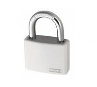 ABUS Cadenas T65AL/40 myLOCK - inscriptible individuellement - cadenas à broche - corps de serrure en aluminium massif - niveau de sécurité ABUS 5 - blanc