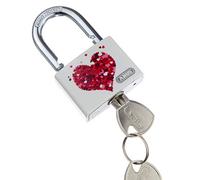 ABUS Cadenas T65AL/40 myLove - motif cœur, inscriptible individuellement, cadenas à broche, corps en aluminium massif, niveau sécurité 5, rouge