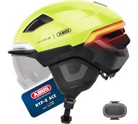 ABUS Casque de vélo HYP-E ACE - avec feu Avant, feu arrière et Clignotant - avec visière et protège-Oreilles - Convient également pour Les vélos électriques - Taille S, Jaune Signal