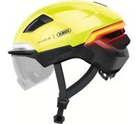 ABUS Casque de vélo HYP-E ACE - avec feu avant, feu arrière et clignotant - avec visière et protège-oreilles - convient également aux vélos électriques - taille M, jaune signalisation