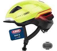 ABUS Casque de vélo HYP-E - Casque avec feu avant, feu arrière et clignotant - convient également pour les vélos électriques - pour adolescents et adultes - taille M, couleur jaune vif