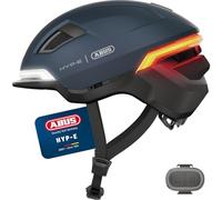 ABUS Casque de vélo HYP-E - Casque avec feu avant, feu arrière et clignotant - convient également pour les vélos électriques - pour adolescents et adultes - taille L, bleu