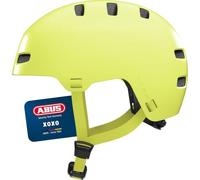 ABUS Casque de vélo XOXO - Casque urbain style skateur - Casque pour skateboard, vélo, trottinette - avec mentonnière optimisée - pour adolescents et adultes - taille M, jaune uni
