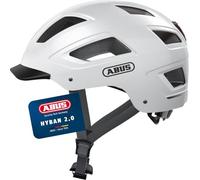 ABUS – Casque de vélo Hyban 2.0 – Polar White – coque ABS, feu arrière – XL (58-63 cm)