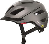 ABUS Casque de ville Pedelec 2.0 MIPS - casque de vélo avec feu arrière, visière, capuche anti-pluie et protection contre les chocs MIPS - pour femmes et hommes - argent mat, taille M (52-57 cm)