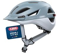 ABUS Casque de ville Urban-I 4.0 ACE - Casque de vélo avec feu arrière rechargeable, 4 modes d'éclairage, visière, et fermeture magnétique - pour adolescents, femmes et hommes - taille S, bleu