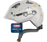 ABUS Casque vélo Smiley 3.0 enfant, coupe basse, place pour tresse, Gris Police M (50-55 cm)