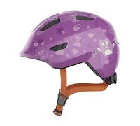 ABUS Casque vélo Smiley 3.0 Junior – Coupe basse, place pour tresse – Bleu Purple Star M (50-55 cm)