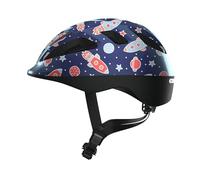 ABUS Casque Enfant Smooty 2.0, Bleu Motif Fusée, Taille S | Casque vélo robuste pour enfant en siège bébé et cargo bike, réglage de taille