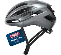 ABUS Casque gravel Taipan LED - Casque de vélo avec éclairage pour le gravel - léger, polyvalent et bien ventilé - avec support pour lunettes - pour adolescents, femmes et hommes - taille M, argent