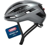 ABUS Casque Gravel Taipan LED - Casque de vélo avec éclairage pour le gravel - léger, polyvalent et bien ventilé - avec support pour lunettes - pour adolescents, femmes et hommes - taille L, argent