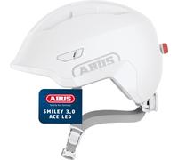 ABUS Casque pour enfants Smiley 3.0 ACE LED - Casque de vélo avec lumière - ajustement profond & place pour une tresse - pour filles et garçons - pure white, taille M (50-55 cm)