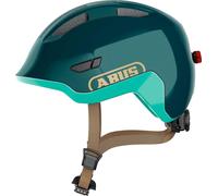 ABUS Casque pour enfants Smiley 3.0 ACE LED - Casque de vélo avec lumière - ajustement profond & place pour une tresse - pour filles et garçons - Vert Brillant, Taille S (45-50 cm ?)