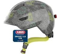 ABUS Casque pour enfants Smiley 3.0 LED - Casque de vélo avec lumière - ajustement profond & place pour une tresse - pour filles et garçons - Gris avec dessin de l'univers, taille S, S (45-50 cm)