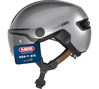 ABUS Casque vélo urbain HUD-Y ACE - visière, feu arrière LED magnétique rechargeable - Argent Gleam L