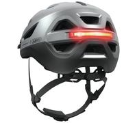 ABUS Casque de Ville Urban-I 4.0 ACE - Casque de vélo avec feu arrière Rechargeable, 4 Modes d'éclairage, visière, et Fermeture magnétique - pour Adolescents, Femmes et Hommes - Taille L, Argent