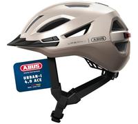ABUS Casque Urbain Urban-I 4.0 ACE - Casque de vélo avec feu arrière Rechargeable, 4 Modes d'éclairage, visière, et Fermeture magnétique - pour Adolescents, Femmes et Hommes - Taille L, Beige