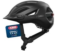 ABUS Casque Urbain Urban-I 4.0 ACE - Casque de vélo avec feu arrière Rechargeable, 4 Modes d'éclairage, visière, et Fermeture magnétique - pour Adolescents, Femmes et Hommes - Taille M, Noir