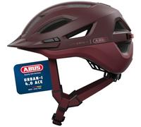ABUS Casque Urbain Urban-I 4.0 ACE - Casque de vélo avec feu arrière Rechargeable, 4 Modes d'éclairage, visière, et Fermeture magnétique - pour Adolescents, Femmes et Hommes - Taille M, Rouge