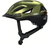 ABUS Casque urbain Urban-I 4.0 ACE - Casque de vélo avec feu arrière rechargeable, 4 modes d'éclairage, visière, et fermeture magnétique - pour adolescents, femmes et hommes - taille S, vert