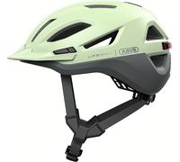 ABUS Casque urbain Urban-I 4.0 ACE - Casque de vélo avec feu arrière rechargeable, 4 modes d'éclairage, visière, et fermeture magnétique - pour adolescents, femmes et hommes - taille S, vert