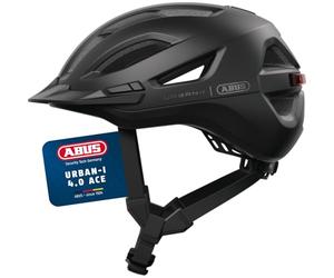 ABUS Casque Urbain Urban-I 4.0 ACE - Casque de vélo avec feu arrière Rechargeable, 4 Modes d'éclairage, visière, et Fermeture magnétique - pour Adolescents, Femmes et Hommes - Taille M, Noir