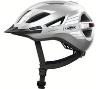ABUS Casque Urbain Urban-I 4.0 - Casque de vélo avec feu arrière Rechargeable, 2 Modes d'éclairage, visière, et Fermeture magnétique - pour Adolescents, Femmes et Hommes - Taille XL, Argent
